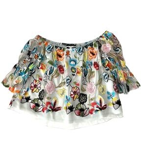 Alexia Admor Floral Embroidered Off Shoulder Sheer Blouse Size M Romantic